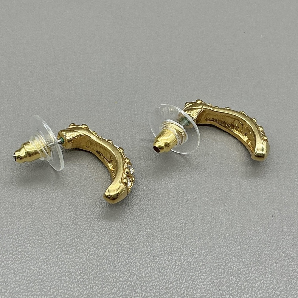 Swarovski Earrings Gold Tone Crystal Curved Half Hoop Stud Pierced Sparkle - Picture 8 of 9